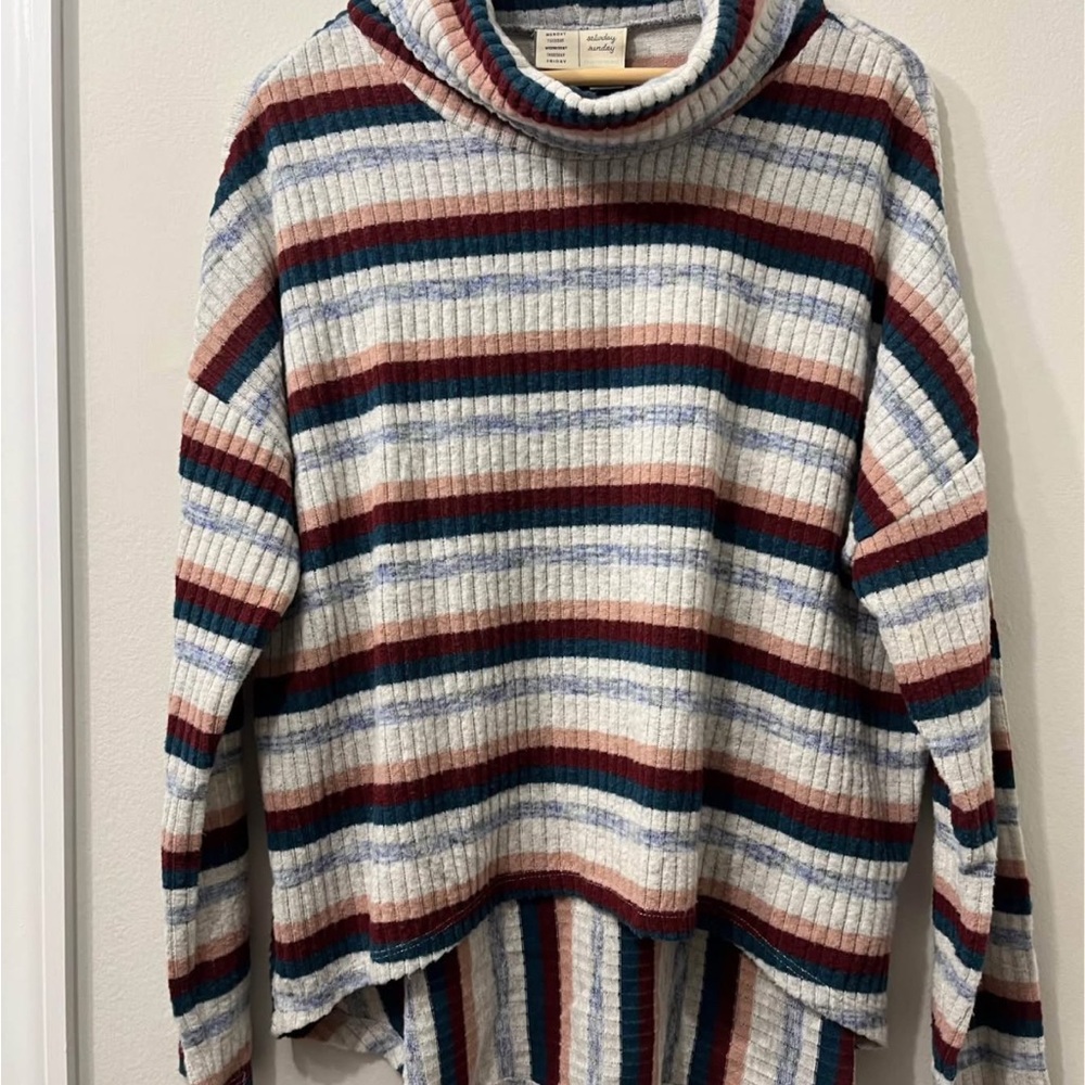 Anthropologie Striped Cowl Neck Sweater - Red, Blue, Cream